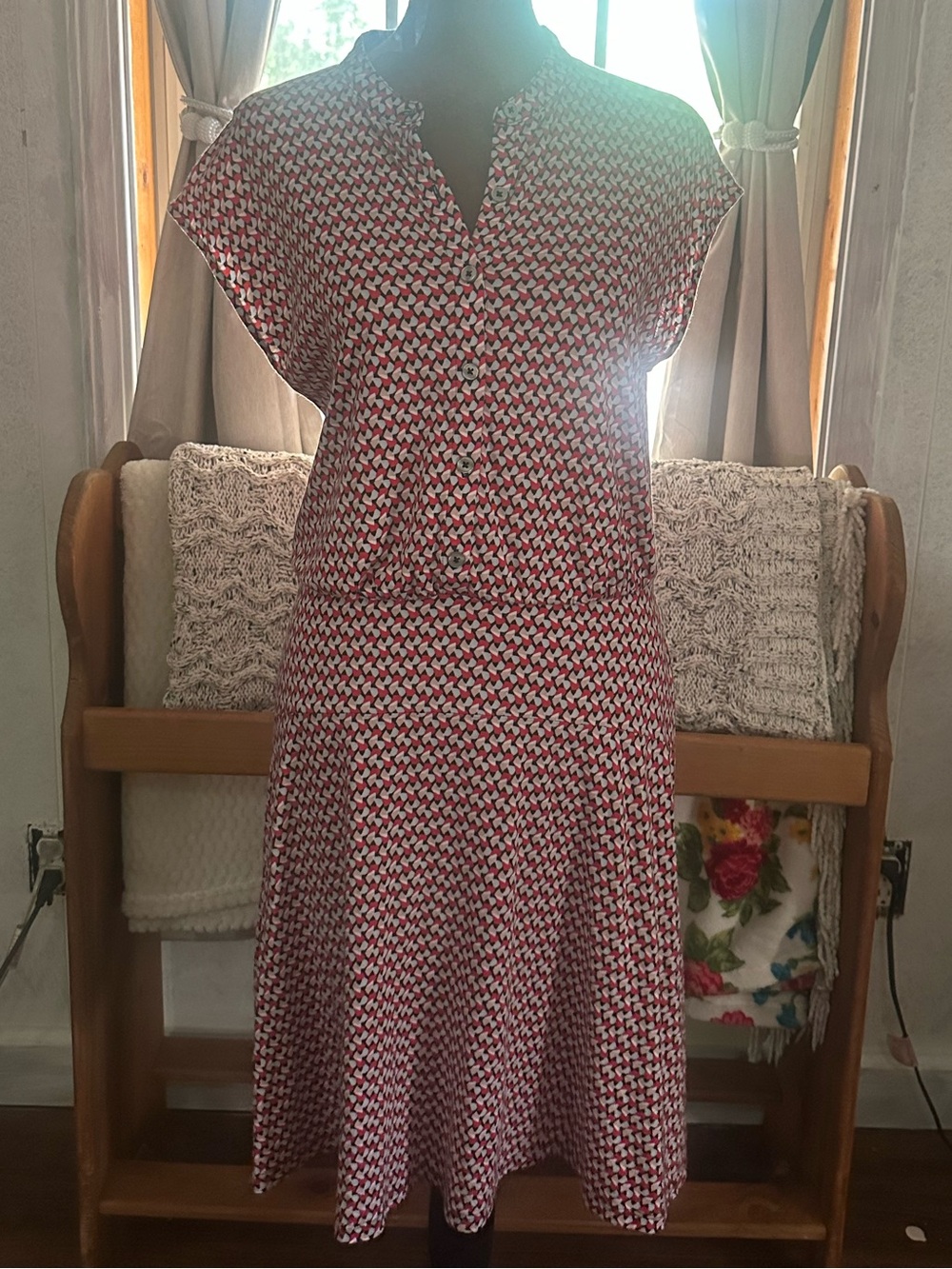 Boden Women’s Size 8R Geometric Print Fit & Flare Button Front Dress